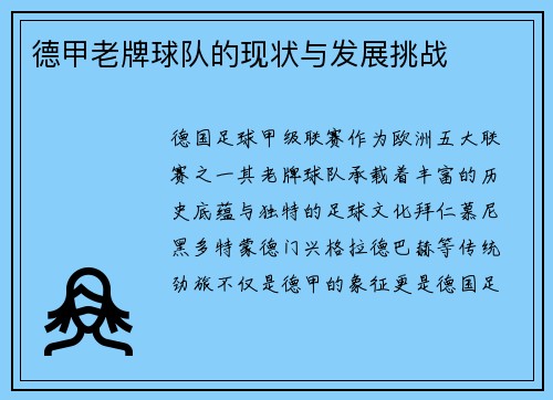 德甲老牌球队的现状与发展挑战